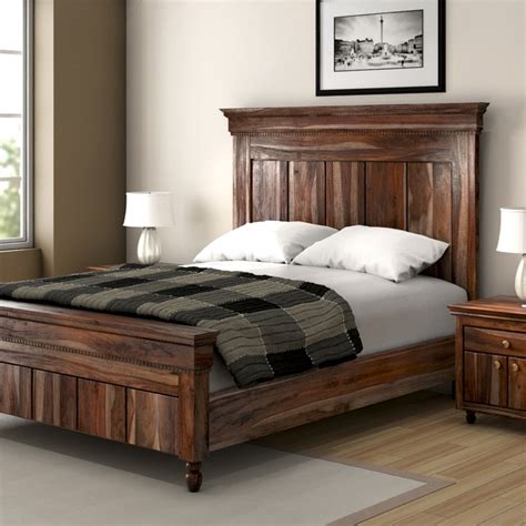 Modern Rustic Solid Wood Bed Frame w Headboard Footboard and End Table - Rustic - Bedroom - San ...