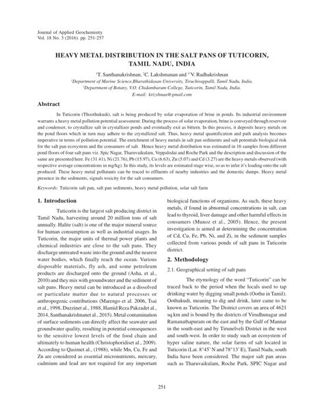 (PDF) HEAVY METAL DISTRIBUTION IN THE SALT PANS OF TUTICORIN, TAMIL ...