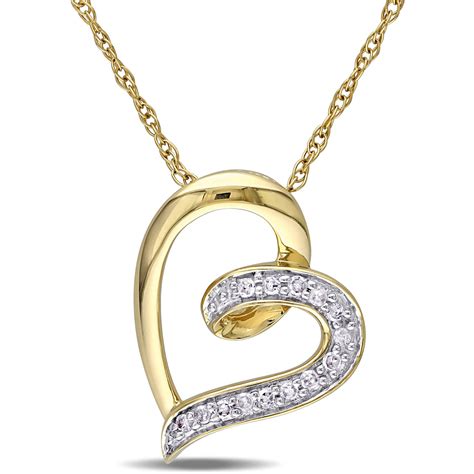 Diamond Accent 10kt Yellow Gold Heart Women's Pendant Necklace, 17 ...