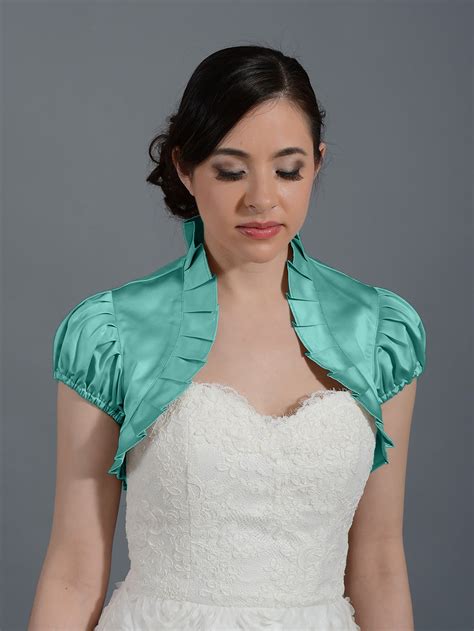 Pale Turquoise sleeve wedding satin bolero jacket -Satin006n