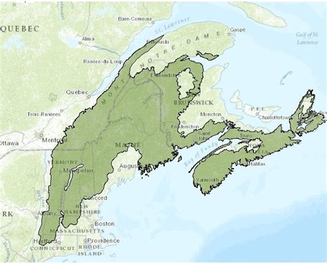 1. Map of the Acadian Region. The dark green represents the Acadian ...