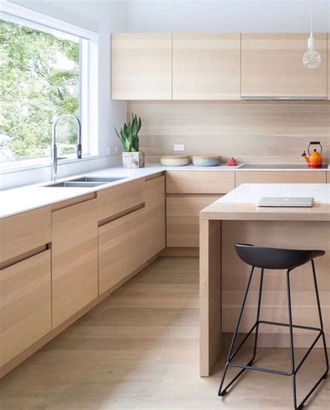 Minimalist unite. Kitchen with light wood cabinets and light oak floors. | Interior design ...
