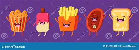 Funny Fast Food Character with Happy Smiling Faces Vector Set Stock Illustration - Illustration ...