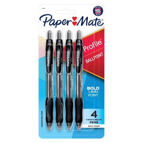 Paper Mate Profile Retractable Ballpoint Pens, 1.4mm Bold Point, Black, 4 Count - Walmart.com ...