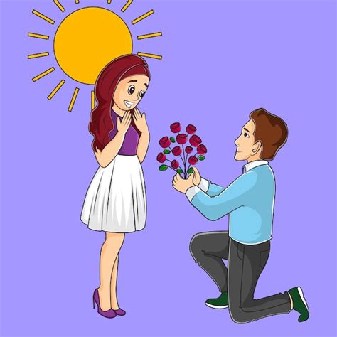 Premium Vector | Cartoon illustration of a boy proposing to a girl on ...