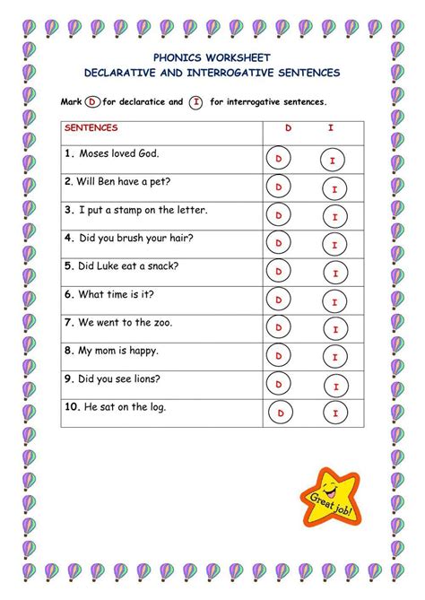 Free declarative and interrogative sentences worksheet, Download Free ...