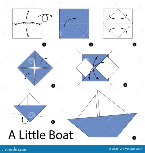 Step by Step Instructions How To Make Origami a Boat. Stock Vector - Illustration of game ...