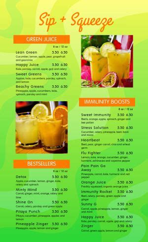 Juice Bar Menu Templates and Designs - MustHaveMenus