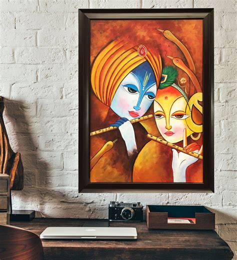 Buy Krishna with Radha Original Handmade Framed Oil Painting On Canvas by Chaque Decor Online ...