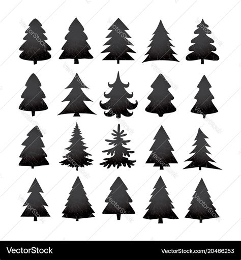 Christmas tree silhouette design set Royalty Free Vector