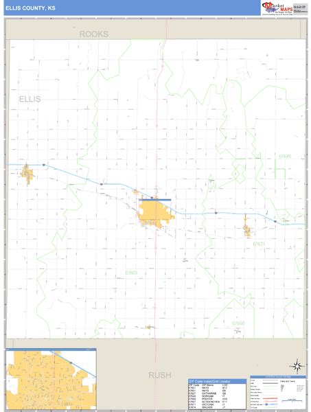 Ellis County, Kansas Zip Code Wall Map | Maps.com.com