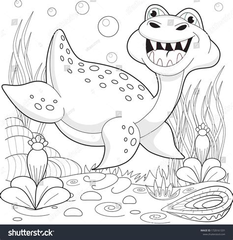 Sea Dinosaur Under Water Coloring Children Stock Vector (Royalty Free ...