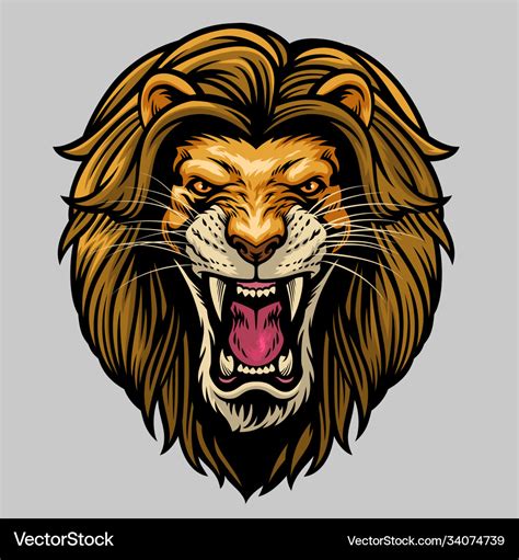 Angry roaring male lion head Royalty Free Vector Image