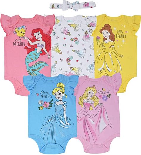 Disney Princess Ariel Cinderella Aurora Baby Girls Bodysuits and Headband Newborn to Infant ...