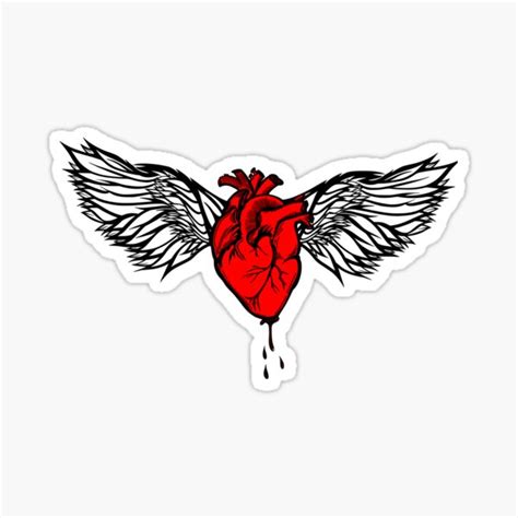 "Sacred Heart - Tattoo Style Heart with Wings " Sticker for Sale by ...