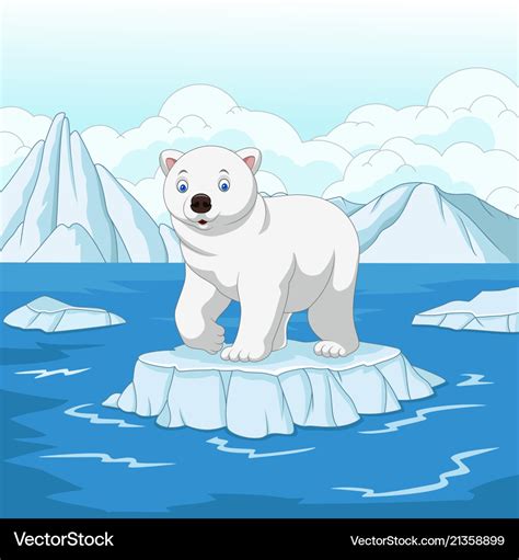 Cartoon polar bear isolated on ice floe Royalty Free Vector