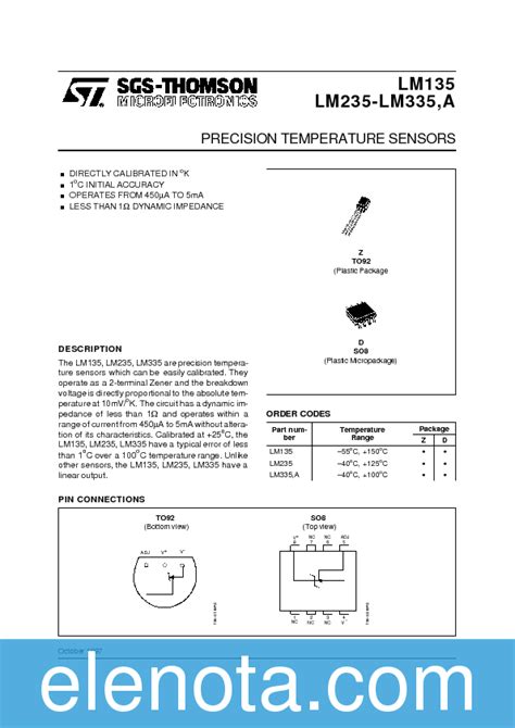 LM335 Datasheet PDF (121 KB) STMicroelectronics | Pobierz z Elenota.pl