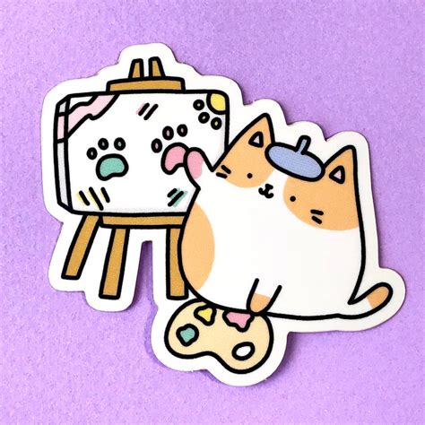 Artsy Cat - Kawaii Kitty Artist Sticker – KiraKiraDoodles