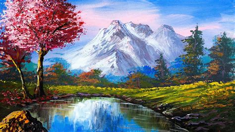 Mountain And Lake Painting | Beautiful Acrylic Landscape Paintings | Scenery Painting | Art ...