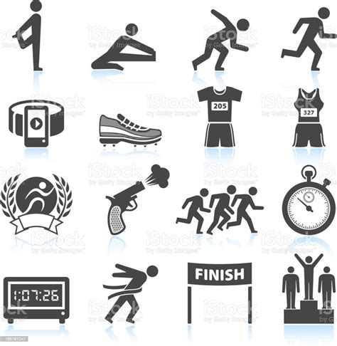 Set Of Black And White Track And Field Icons Stock Illustration - Download Image Now - Icon ...