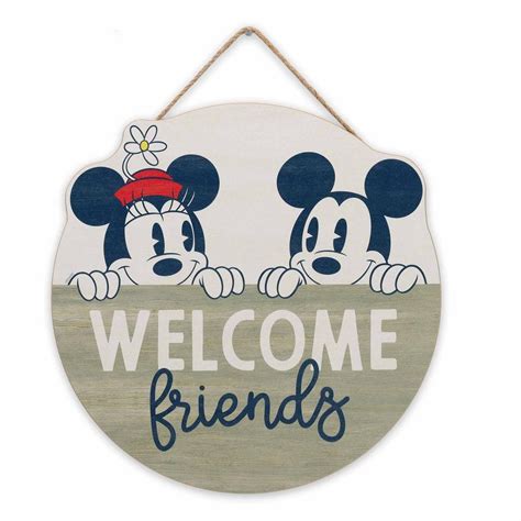 Disney Mickey and Minnie Mouse Welcome Friends Round Hanging Wood ...