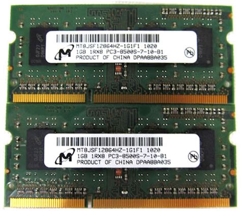 Micron 2GB RAM Kit 2x1GB DDR3 Memory PC3-8500 1066Mhz SODIMM ...