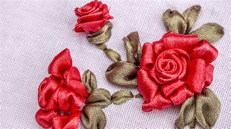 Ribbon Flowers|Red Roses|Embroidery Stitches by Hand|HandiWorks #73 | Hand embroidery designs ...