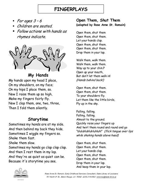 Preschool fingerplays and action rhymes | Preschool fingerplays, Finger plays, Kids poems