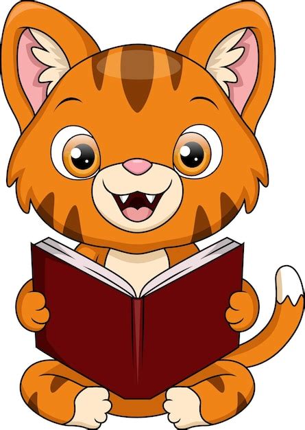 Premium Vector | Cute cat cartoon reading a book