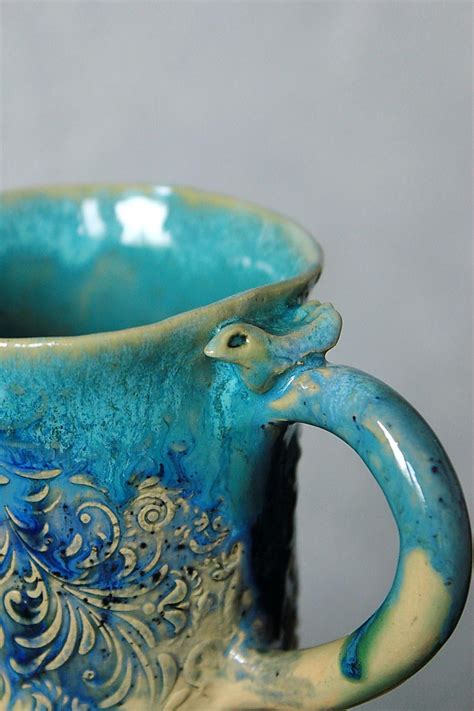 textured mug blue ceramic mug with texture blue mug hand built ceramic coffee mug ceramic coffee ...