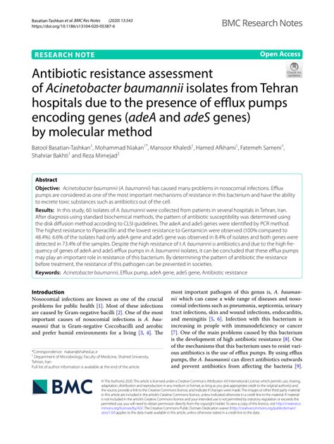 (PDF) Antibiotic resistance assessment of Acinetobacter baumannii isolates from Tehran hospitals ...