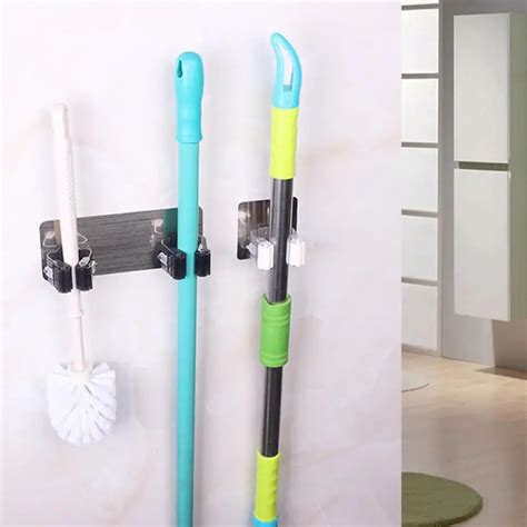 Wall Mounted Mop Handle Bar Holder Rack Space Saver Brush Broom ...