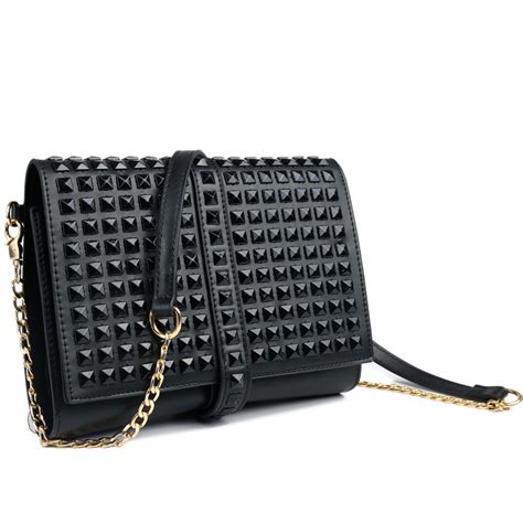 LM1613 - Miss Lulu Leather Look Large Studded Clutch Bag Black