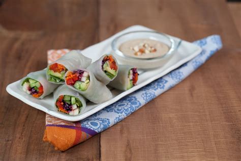 Crunchy and fresh Veg­gie Rice Wraps are perfect for a picnic or as a ...