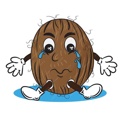 Premium Vector | Crying coconut in puddle of tears cartoon tropical ...