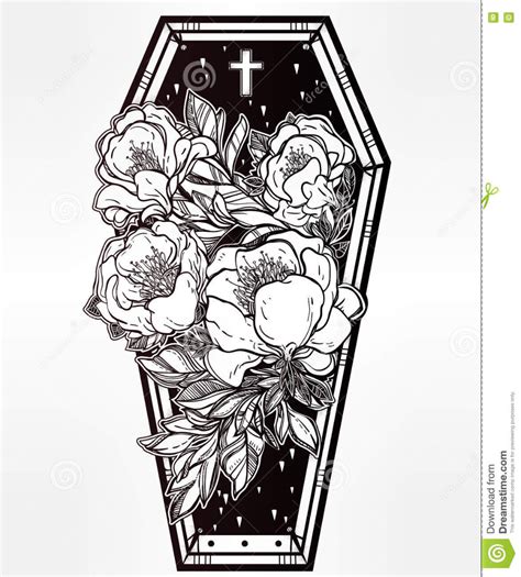 Decorative Coffin In Flash Tattoo Style. Stock Vector - Illustration of ...