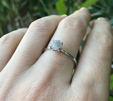 Raw Uncut Diamond Rough Engagement Ring-Dainty Gray Diamond Rustic Ring ...