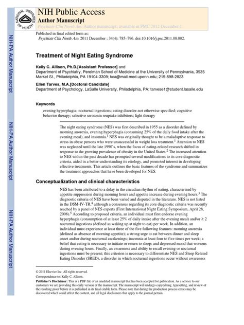 Treatment of Night Eating Syndrome | Major Depressive Disorder ...