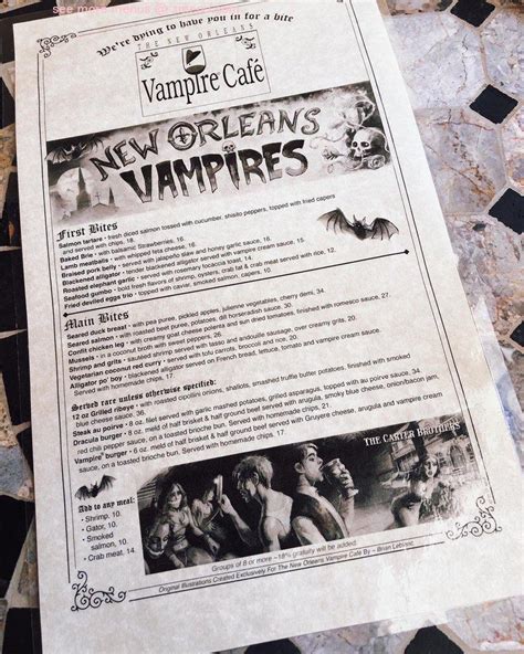 Menu at New Orleans Vampire Cafe, New Orleans