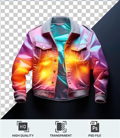 Premium PSD | A pink jacket with a silver button and a light blue and blue shirt on a dark ...