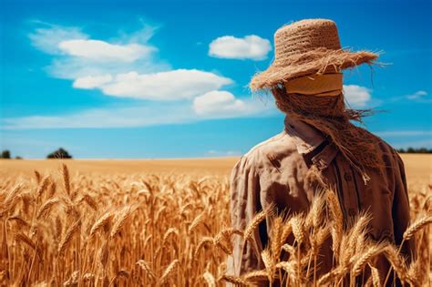 Premium AI Image | A scarecrow on a wheat field AI generated