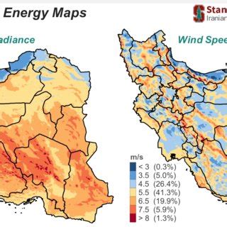 Maps of Iran's annual average global horizontal irradiance (GHI) and ...