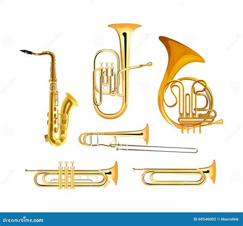 Brass Wind Orchestra Musical Instruments Stock Vector - Illustration of band, mouthpiece: 60546002