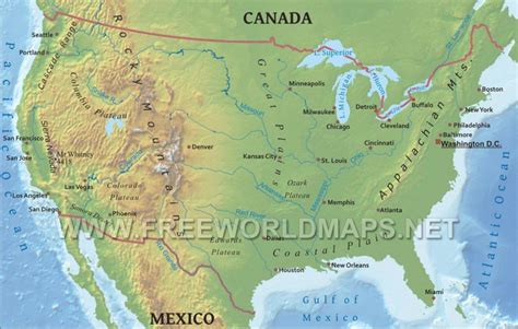 United States And Canada Physical Map - Printable Map