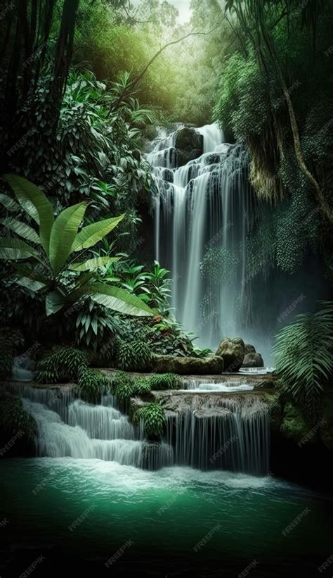 Premium Photo | A waterfall in the jungle with a green background