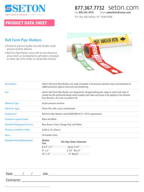 Fillable Online Seton Roll Form Pipe Markers. Setons Roll Form Pipe ...