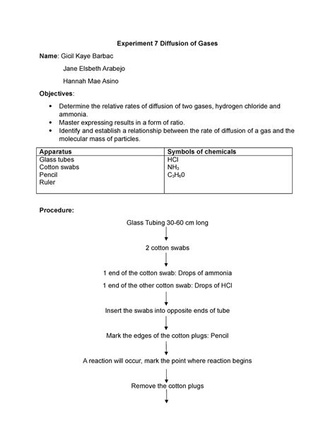 Experiment 7 Diffusion of Gases - Experiment 7 Diffusion of Gases Name ...