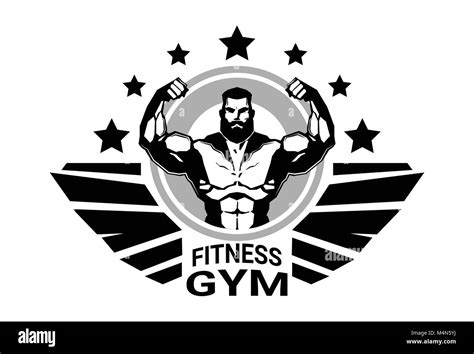 Fitness Club Or Gym Logo With Strong Athletic Man Bodybuilder Silhouette On White Background ...