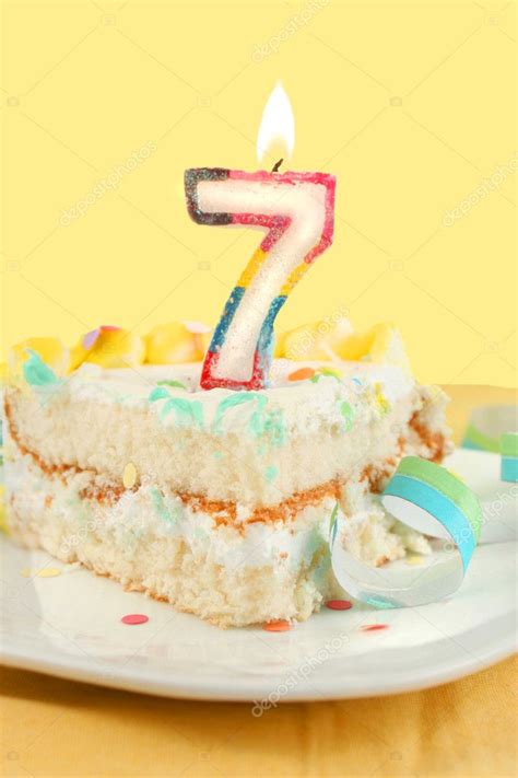 Slice of seventh birthday cake — Stock Photo © gvictoria #6935691