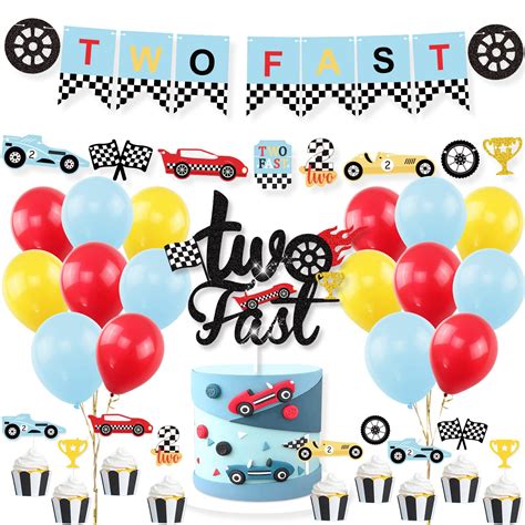 Buy Race Car Two Fast Party Decorations Supplies Racing Theme 2nd Birthday Party Banner Race Car ...